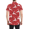 Reindeer Red Pattern Print Design 01 Men's Short Sleeve Button Up Shirt