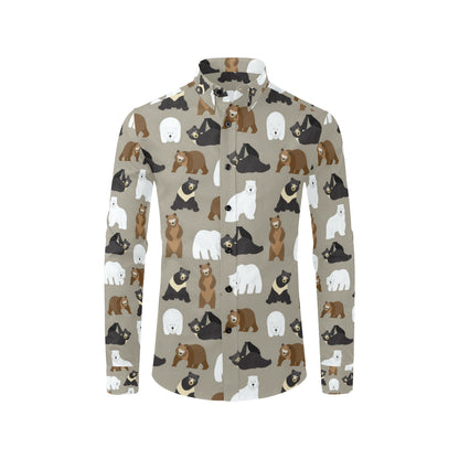 Bear Pattern Print Design BE03 Men's Long Sleeve Shirt