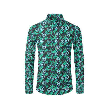 Peace Sign Themed Design Print Men's Long Sleeve Shirt