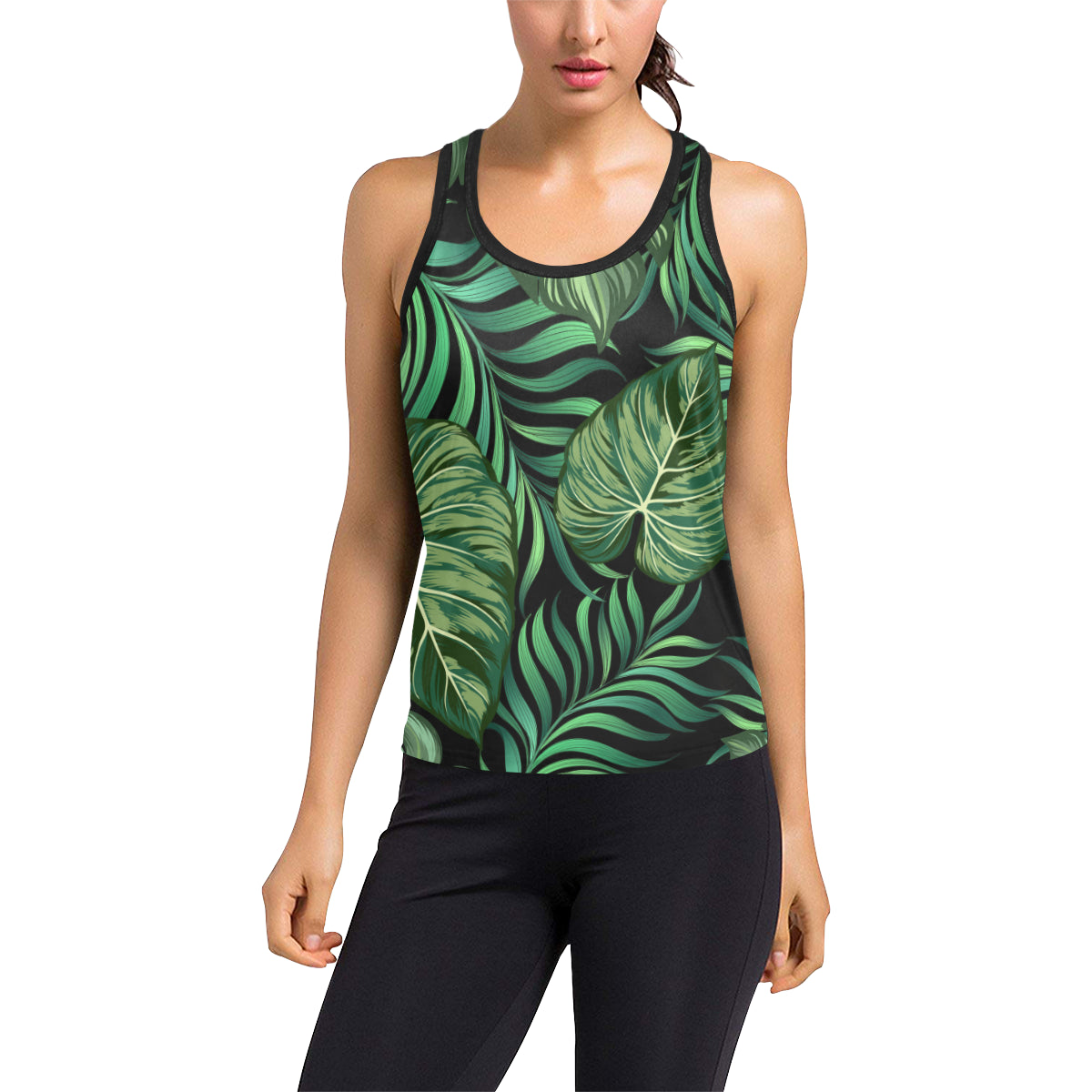 Green Fresh Tropical Palm Leaves Women's Racerback Tank Top