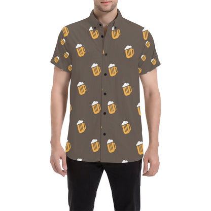 Beer Pattern Print Design 01 Men's Short Sleeve Button Up Shirt