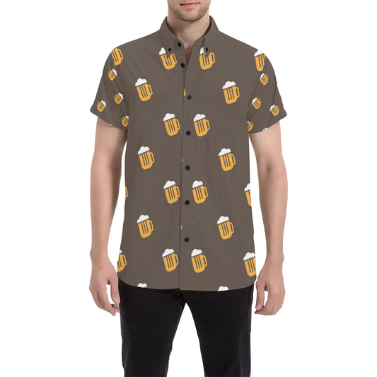 Beer Pattern Print Design 01 Men's Short Sleeve Button Up Shirt
