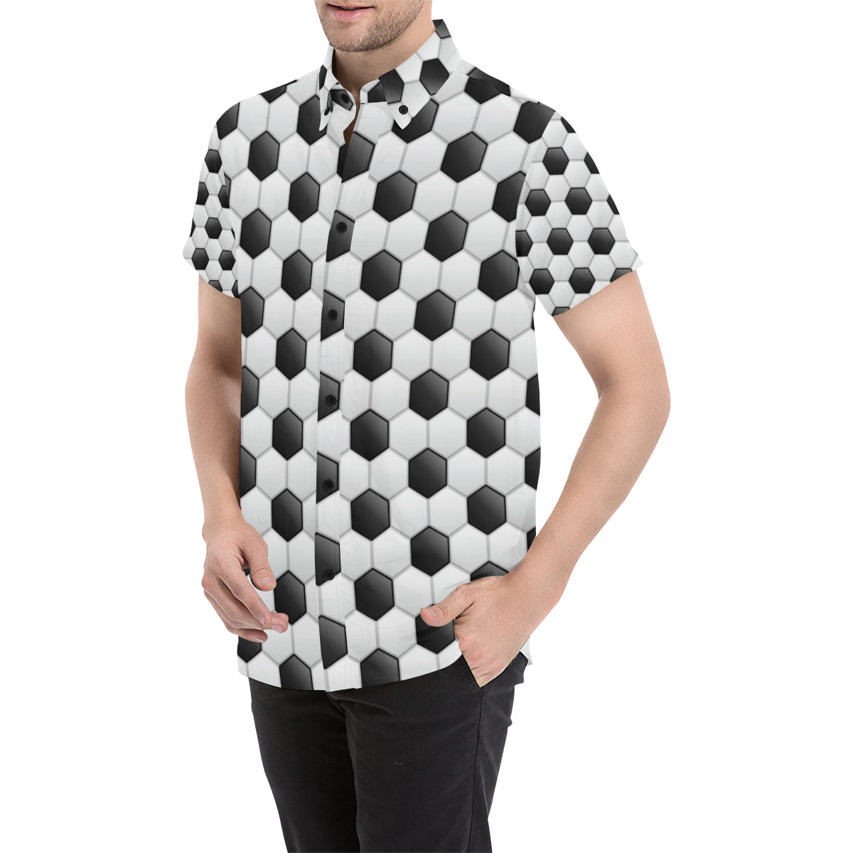 Soccer Ball Texture Print Pattern Men's Short Sleeve Button Up Shirt