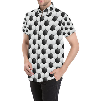 Soccer Ball Texture Print Pattern Men's Short Sleeve Button Up Shirt