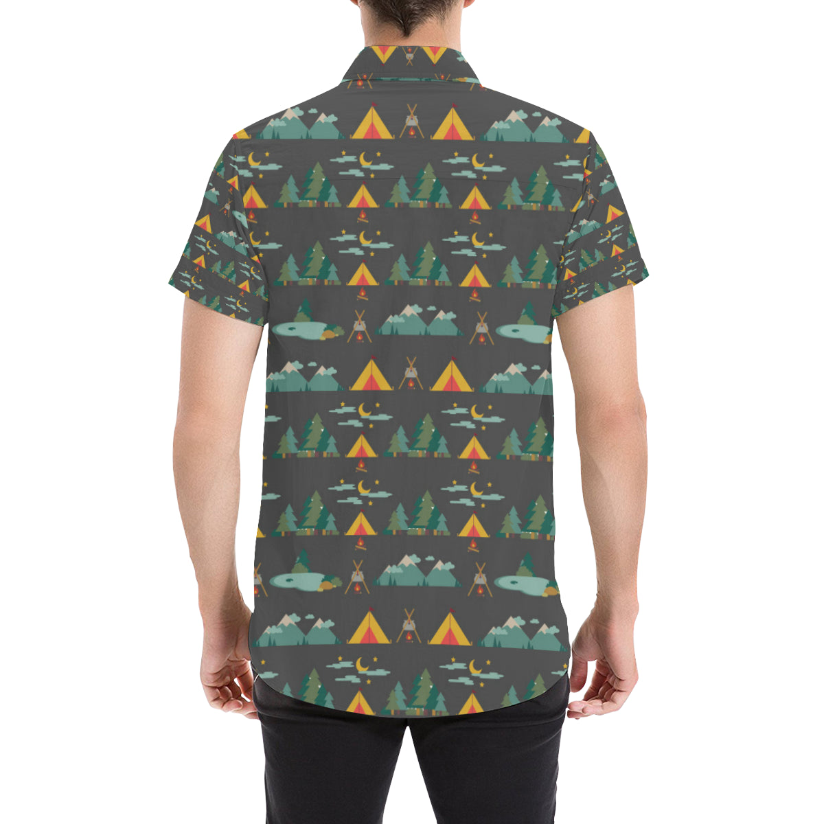 Camping Tent Pattern Print Design 03 Men's Short Sleeve Button Up Shirt