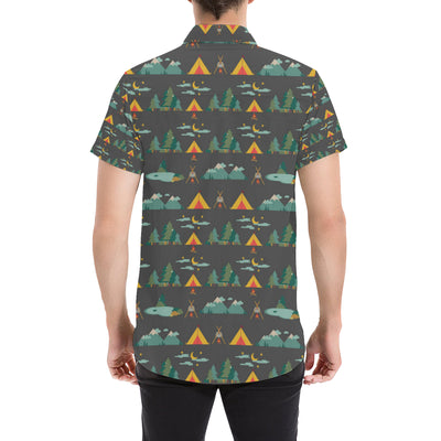 Camping Tent Pattern Print Design 03 Men's Short Sleeve Button Up Shirt