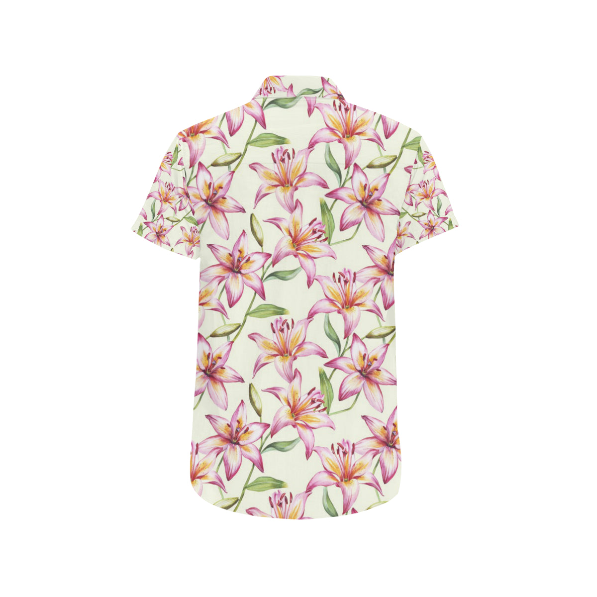 Lily Pattern Print Design LY011 Men's Short Sleeve Button Up Shirt