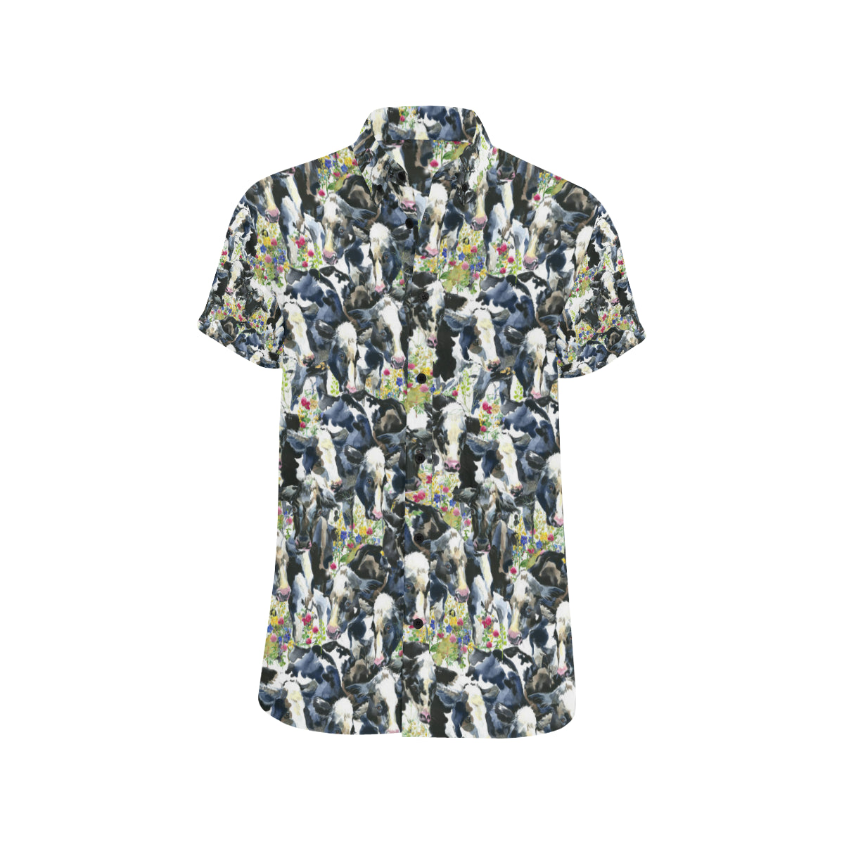 Cow Watercolor Print Pattern Men's Short Sleeve Button Up Shirt