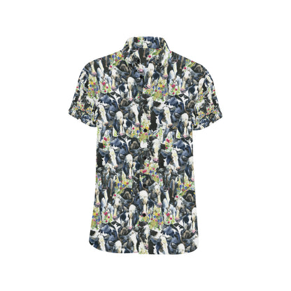 Cow Watercolor Print Pattern Men's Short Sleeve Button Up Shirt