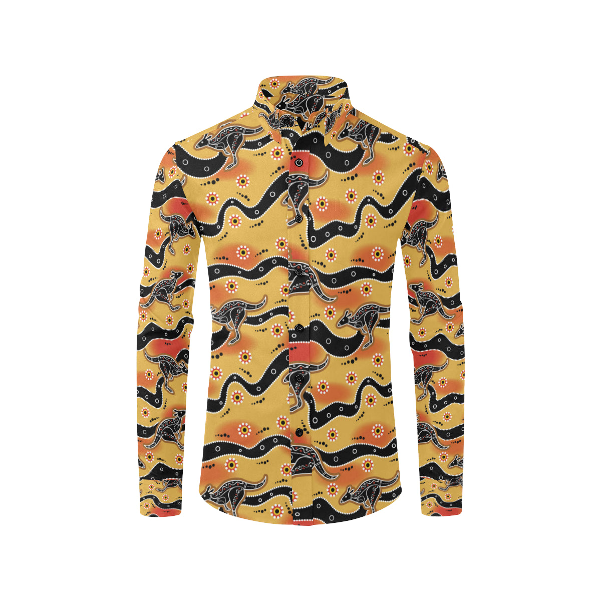 Kangaroos Aboriginal  Pattern Print Design 06 Men's Long Sleeve Shirt