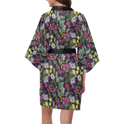 Cactus Pattern Print Design 08 Women's Short Kimono