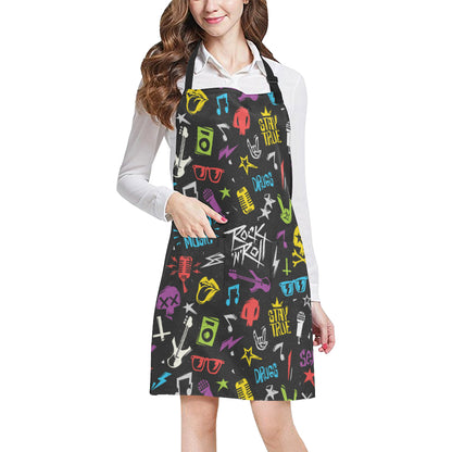 Rock and Roll Pattern Print Design A02 Apron with Pocket