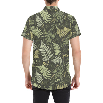 Fern Leave Green Print Pattern Men's Short Sleeve Button Up Shirt