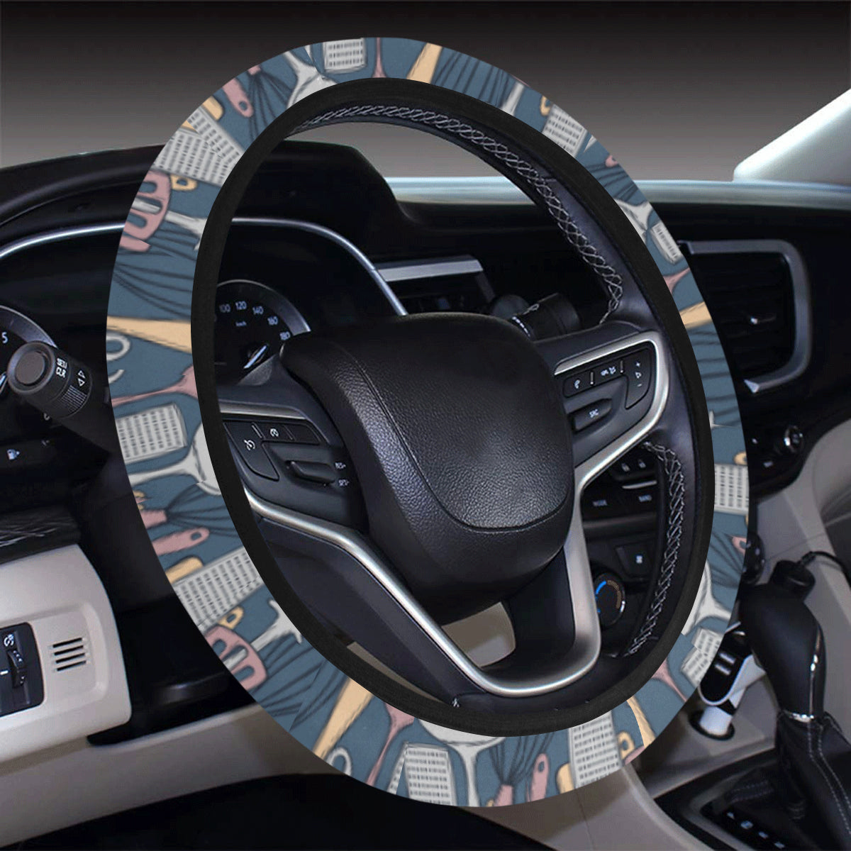 Cooking Kitchen Tools Pattern Print Design 05 Steering Wheel Cover with Elastic Edge