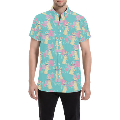 Rabbit Pattern Print Design RB05 Men's Short Sleeve Button Up Shirt