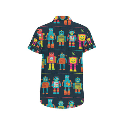 Robot Pattern Print Design A01 Men's Short Sleeve Button Up Shirt