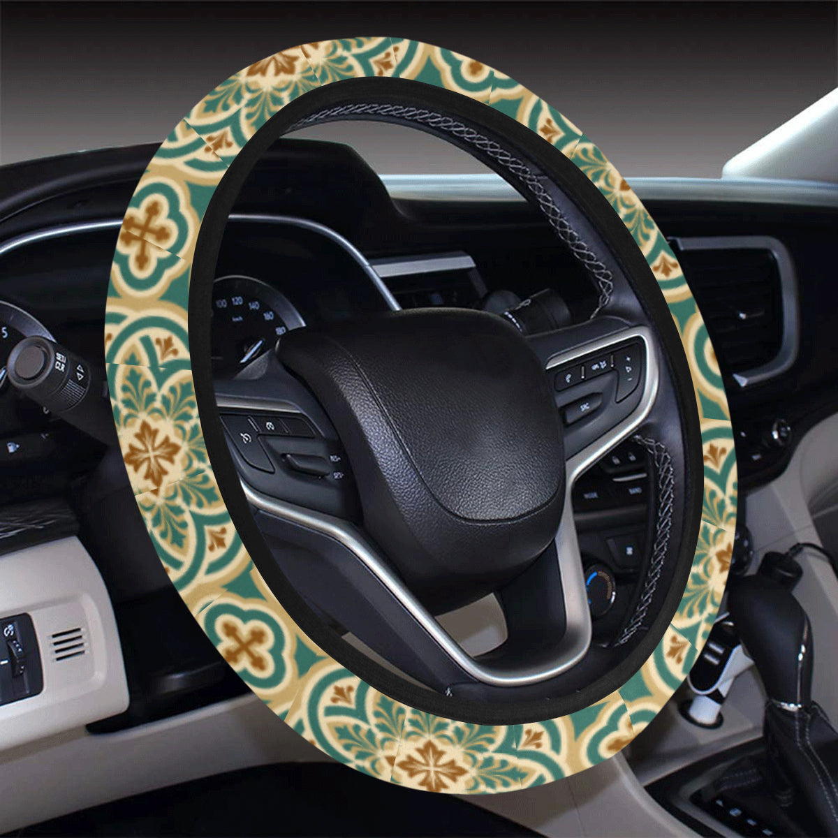 Cross Pattern Print Design 01 Steering Wheel Cover with Elastic Edge