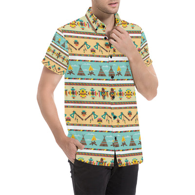 American indian Life Pattern Men's Short Sleeve Button Up Shirt