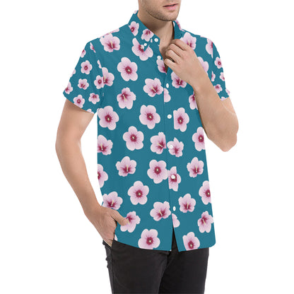 Cherry Blossom Pattern Print Design CB08 Men's Short Sleeve Button Up Shirt