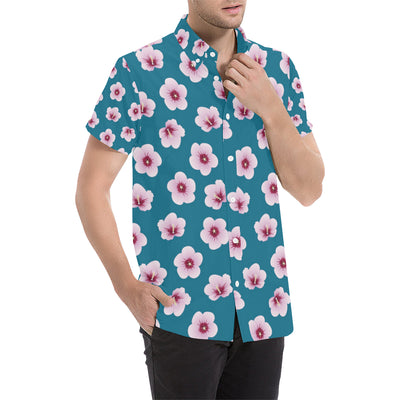 Cherry Blossom Pattern Print Design CB08 Men's Short Sleeve Button Up Shirt