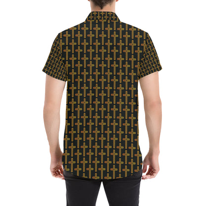 Cross Pattern Print Design 02 Men's Short Sleeve Button Up Shirt