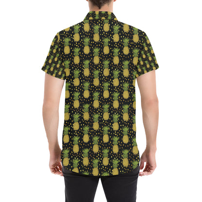 Pineapple Gold Dot Themed Print Men's Short Sleeve Button Up Shirt