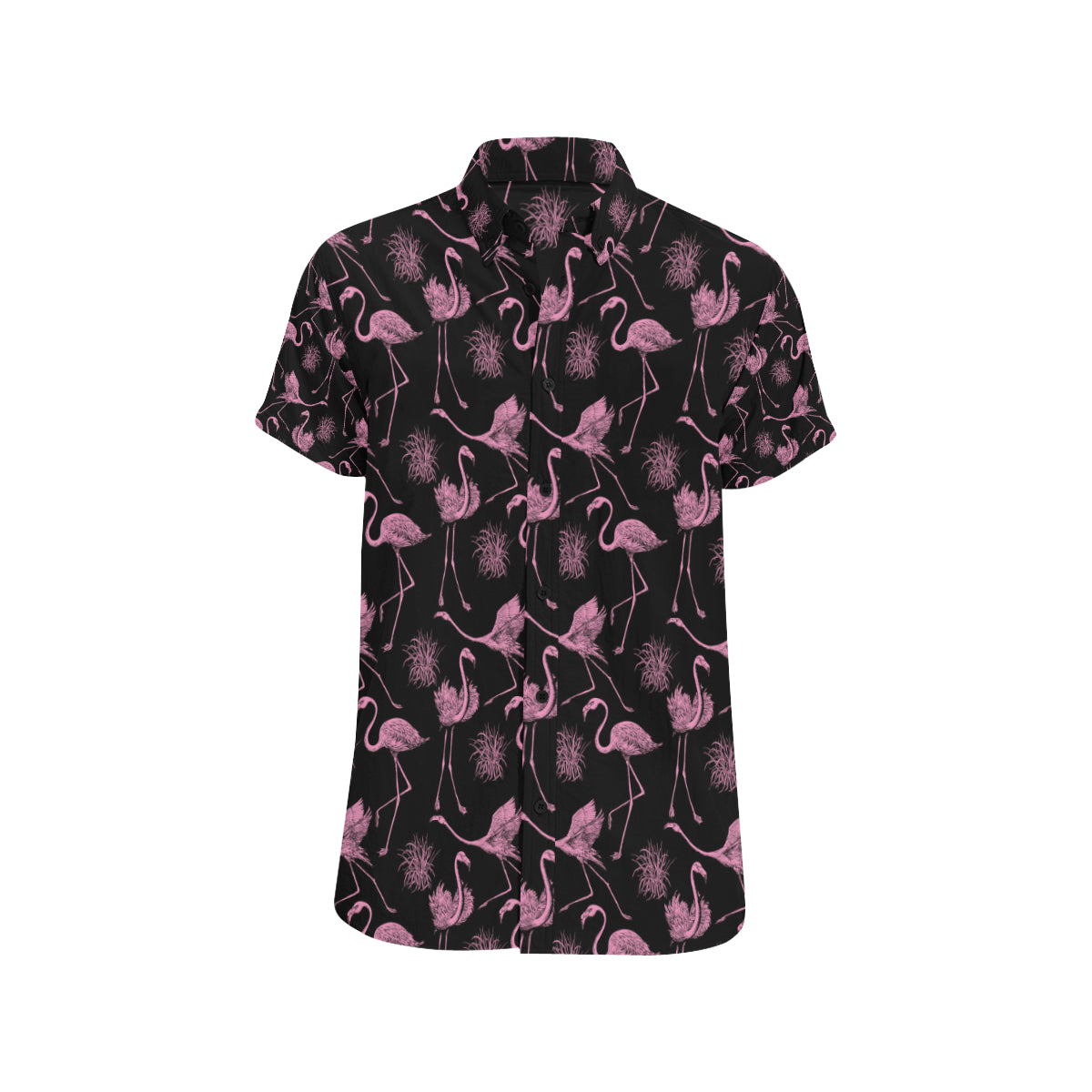 Flamingo Pink Print Pattern Men's Short Sleeve Button Up Shirt