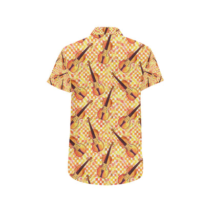 Violin Pattern Print Design 03 Men's Short Sleeve Button Up Shirt