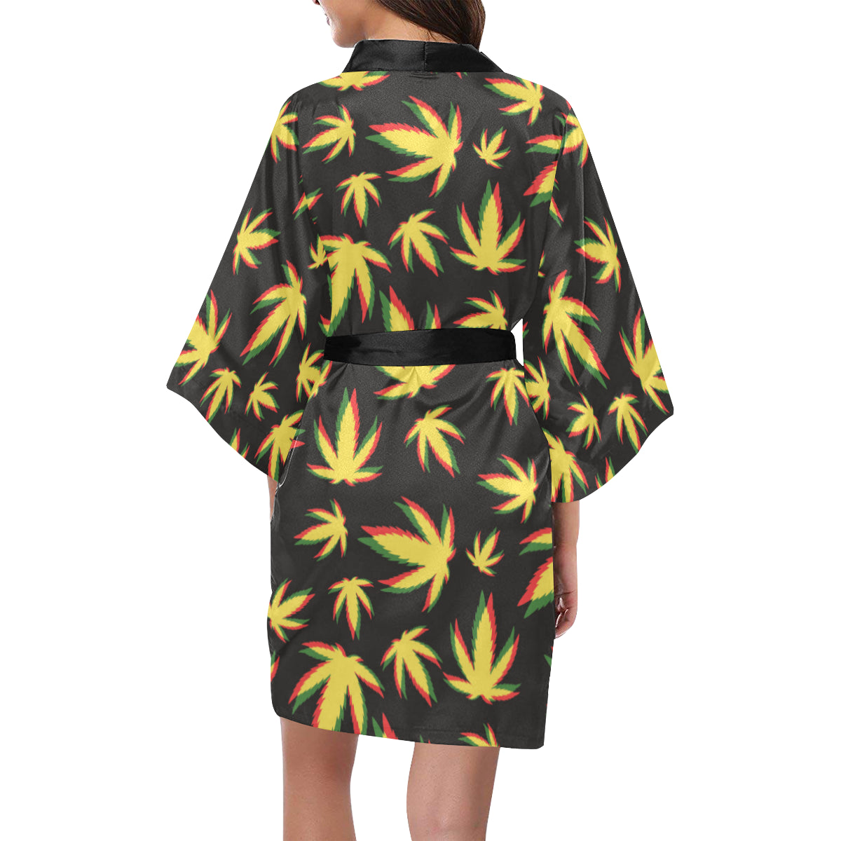 Pot Leaf Pattern Print Design A02 Women's Short Kimono