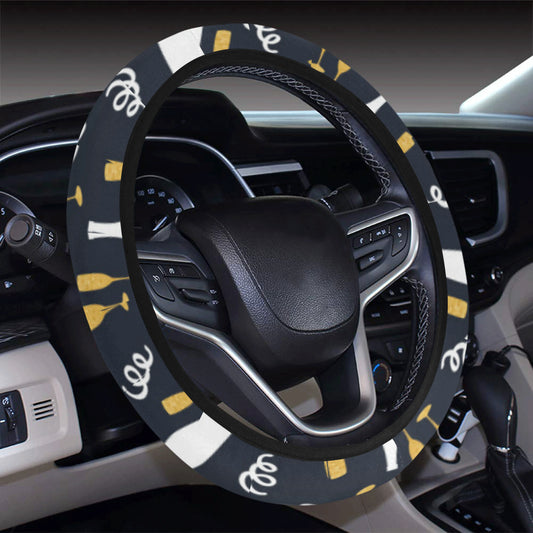 Champagne Pattern Print Design 01 Steering Wheel Cover with Elastic Edge