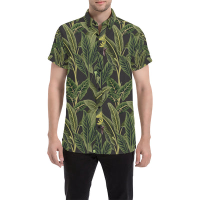 Banana Leaf Pattern Print Design BL04 Men's Short Sleeve Button Up Shirt