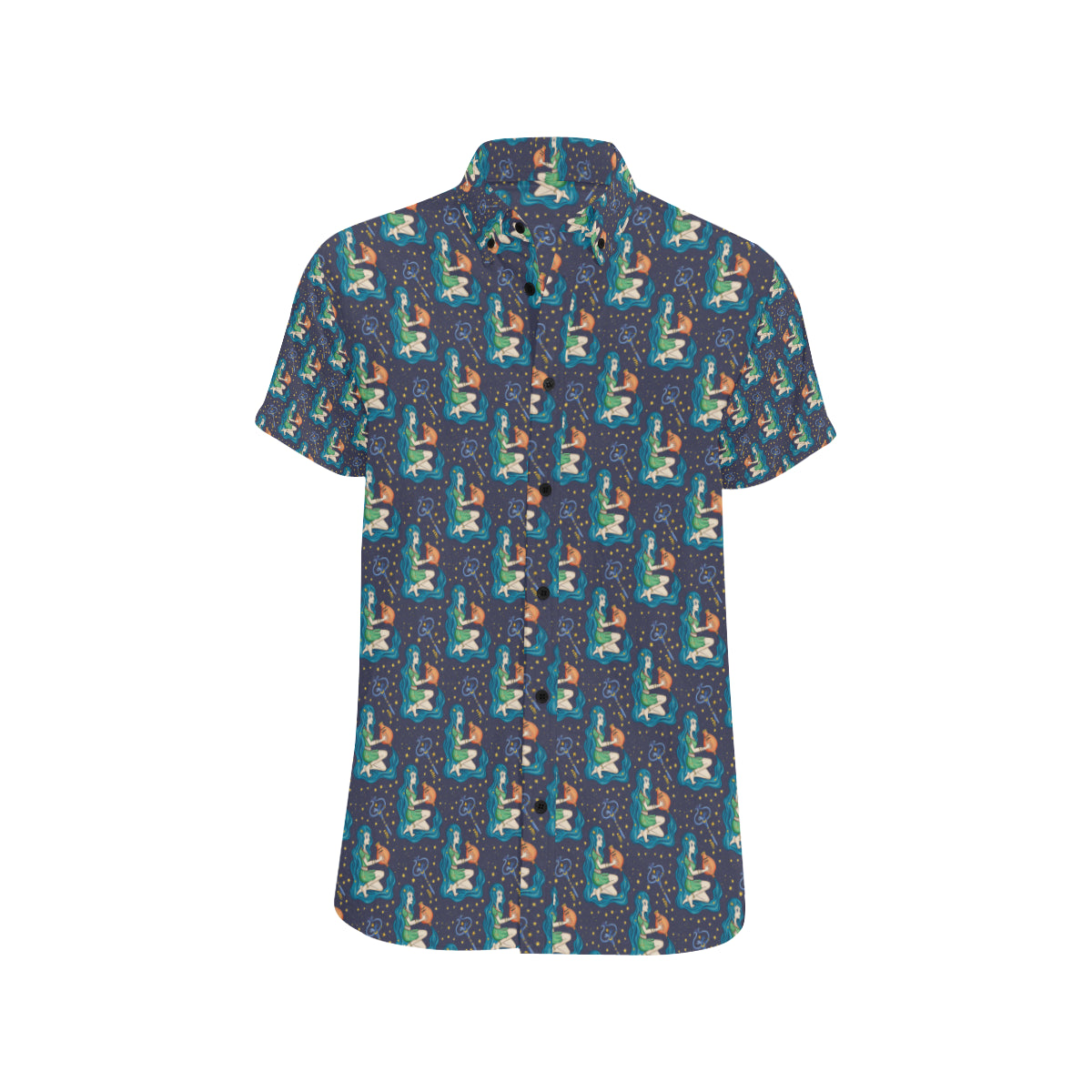Aquarius Zodiac Pattern Print Design 03 Men's Short Sleeve Button Up Shirt