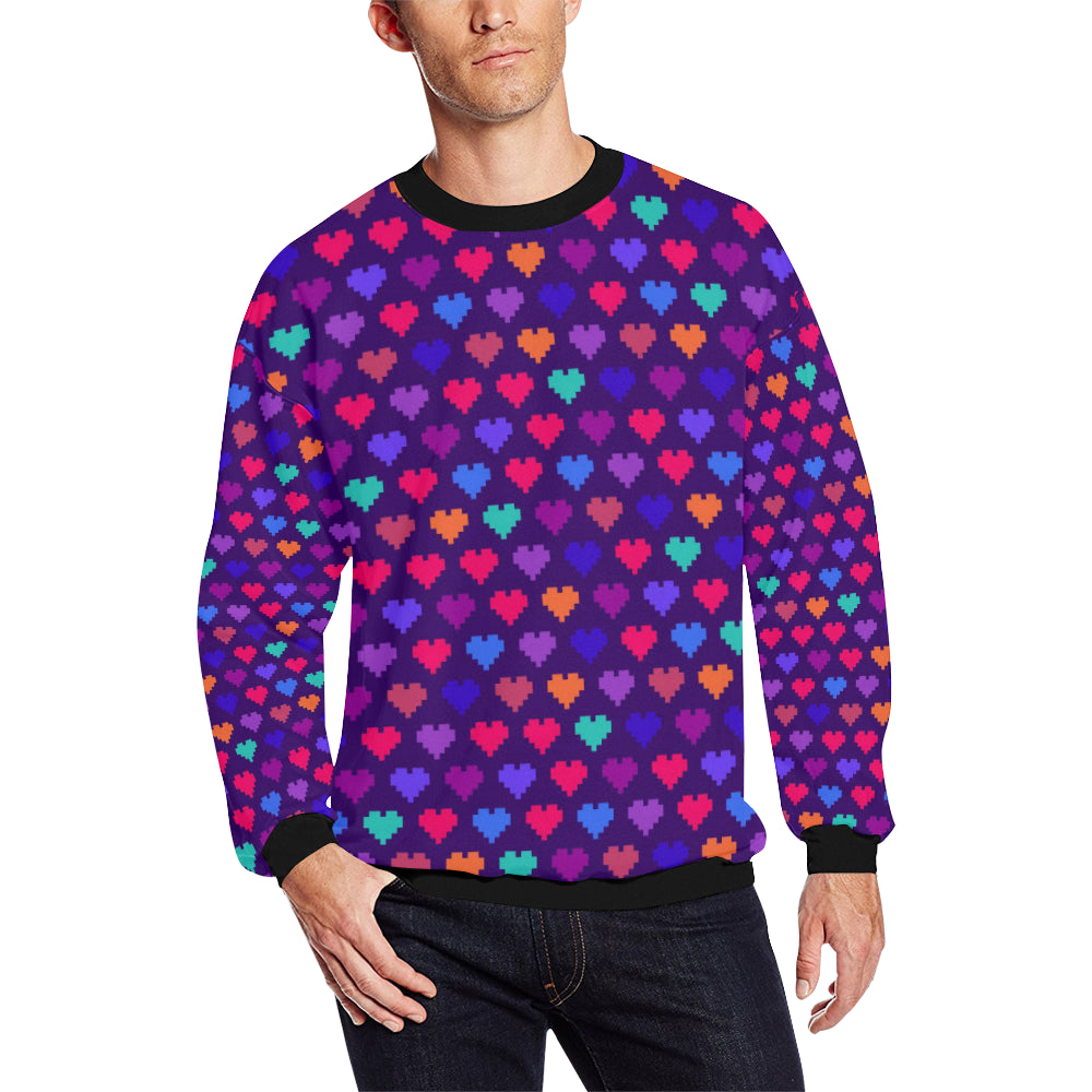 Heart Pixel Pattern Print Design HE03 Men Long Sleeve Sweatshirt