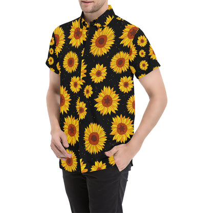 Sunflower Pattern Print Design SF09 Men's Short Sleeve Button Up Shirt