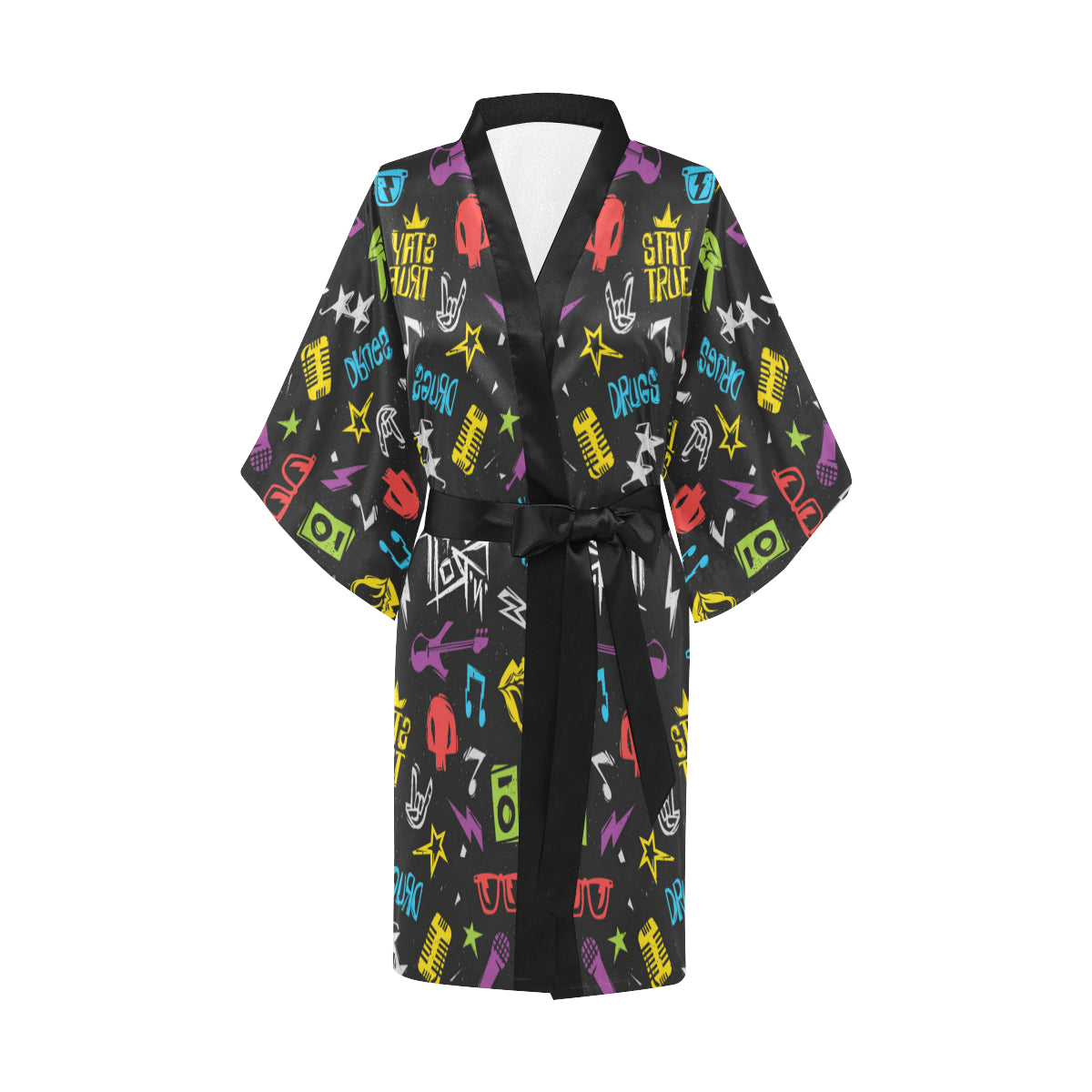 Rock and Roll Pattern Print Design A02 Women's Short Kimono