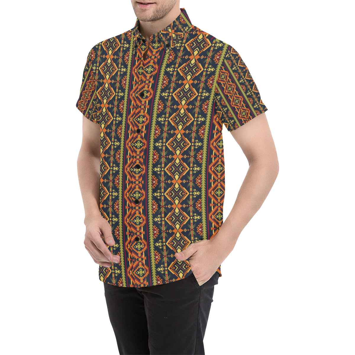Kente Classic Design African Print Men's Short Sleeve Button Up Shirt