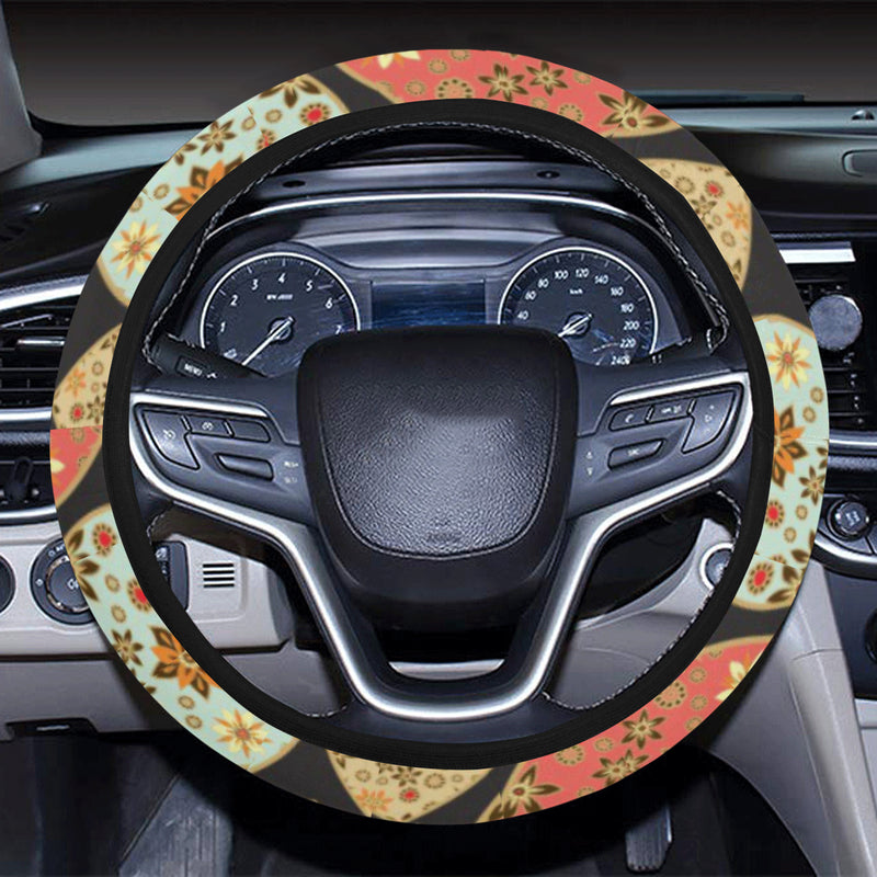 Heart Boho Pattern Print Design HE04 Steering Wheel Cover with Elastic Edge