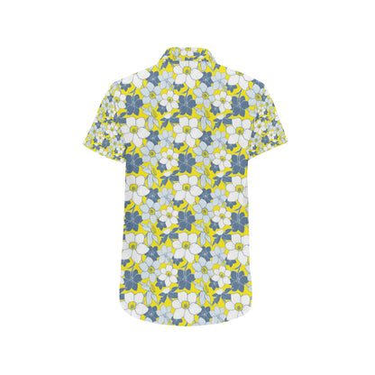 Daffodils Pattern Print Design 01 Men's Short Sleeve Button Up Shirt