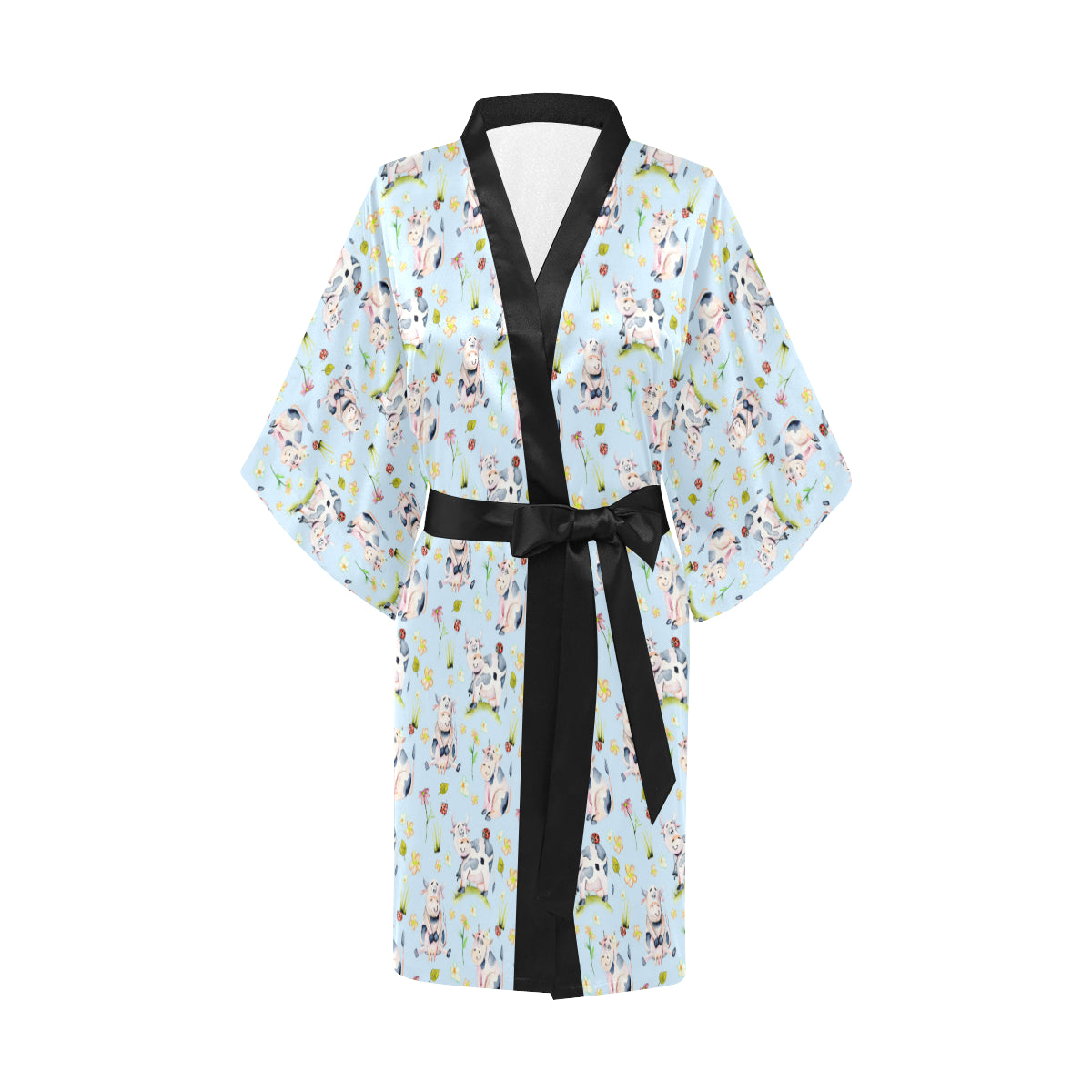 Cow Happy Pattern Print Design 05 Women's Short Kimono