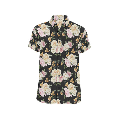 Rose Pattern Print Design A01 Men's Short Sleeve Button Up Shirt
