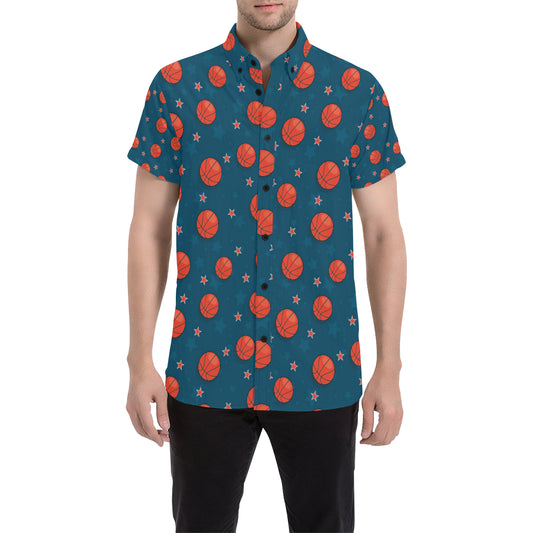Basketball Pattern Print Design 02 Men's Short Sleeve Button Up Shirt