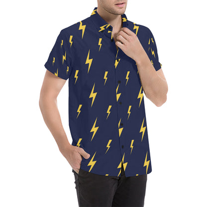 Lightning Thunder Pattern Print Design 03 Men's Short Sleeve Button Up Shirt