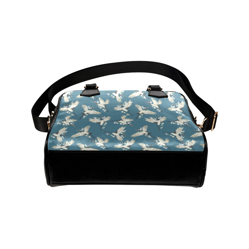 Crane Pattern Print Design 02 Shoulder Handbag