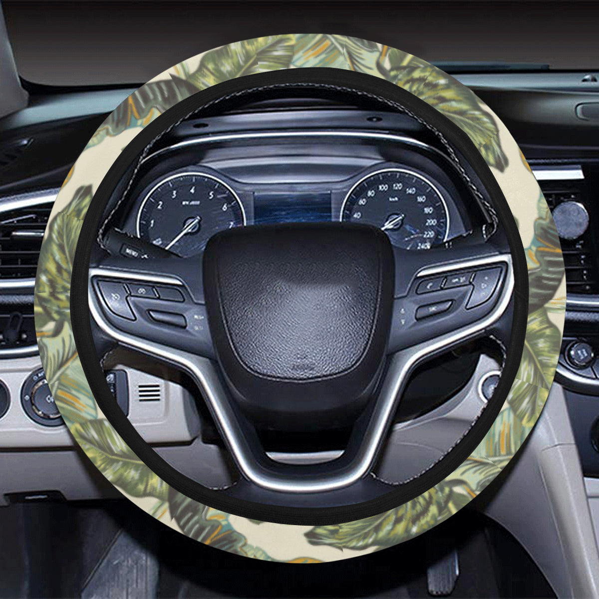 Banana Leaf Pattern Print Design 04 Steering Wheel Cover with Elastic Edge