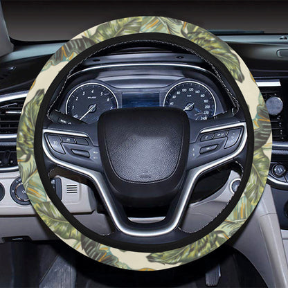 Banana Leaf Pattern Print Design 04 Steering Wheel Cover with Elastic Edge