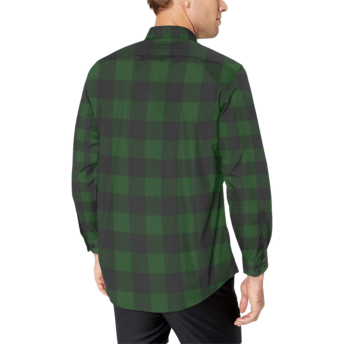 Buffalo check Green Pattern Print Design 02 Men's Long Sleeve Shirt