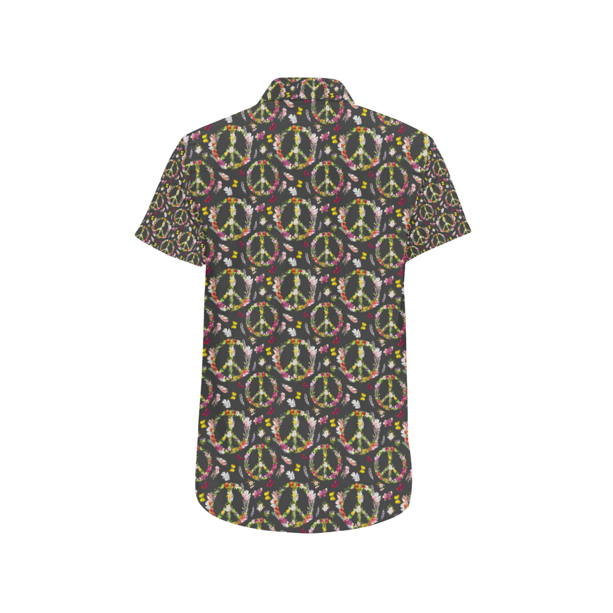 Peace Sign flowers Design Print Men's Short Sleeve Button Up Shirt