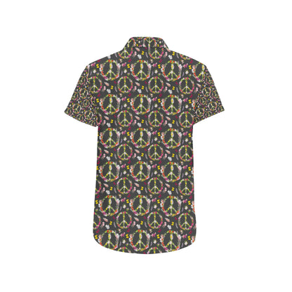 Peace Sign flowers Design Print Men's Short Sleeve Button Up Shirt