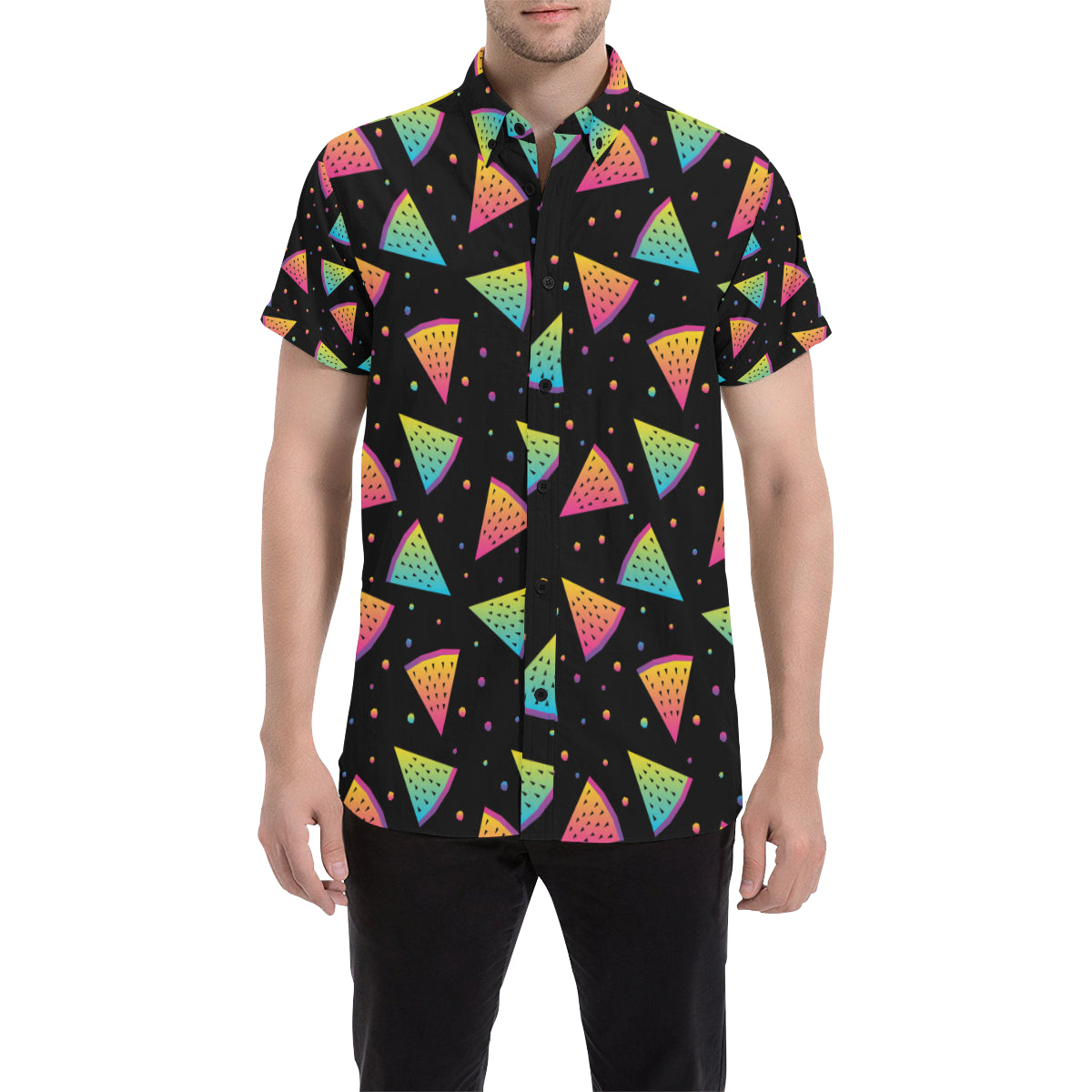 Rainbow Watermelon Pattern Print Design A04 Men's Short Sleeve Button Up Shirt
