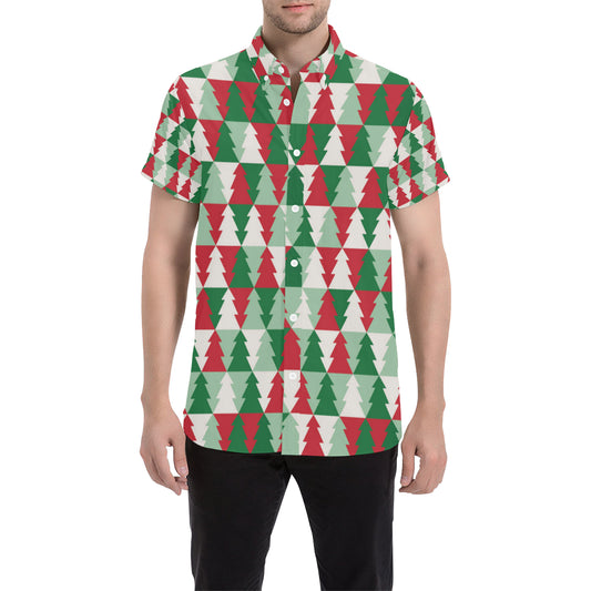 Christmas Tree Pattern Print Design 01 Men's Short Sleeve Button Up Shirt